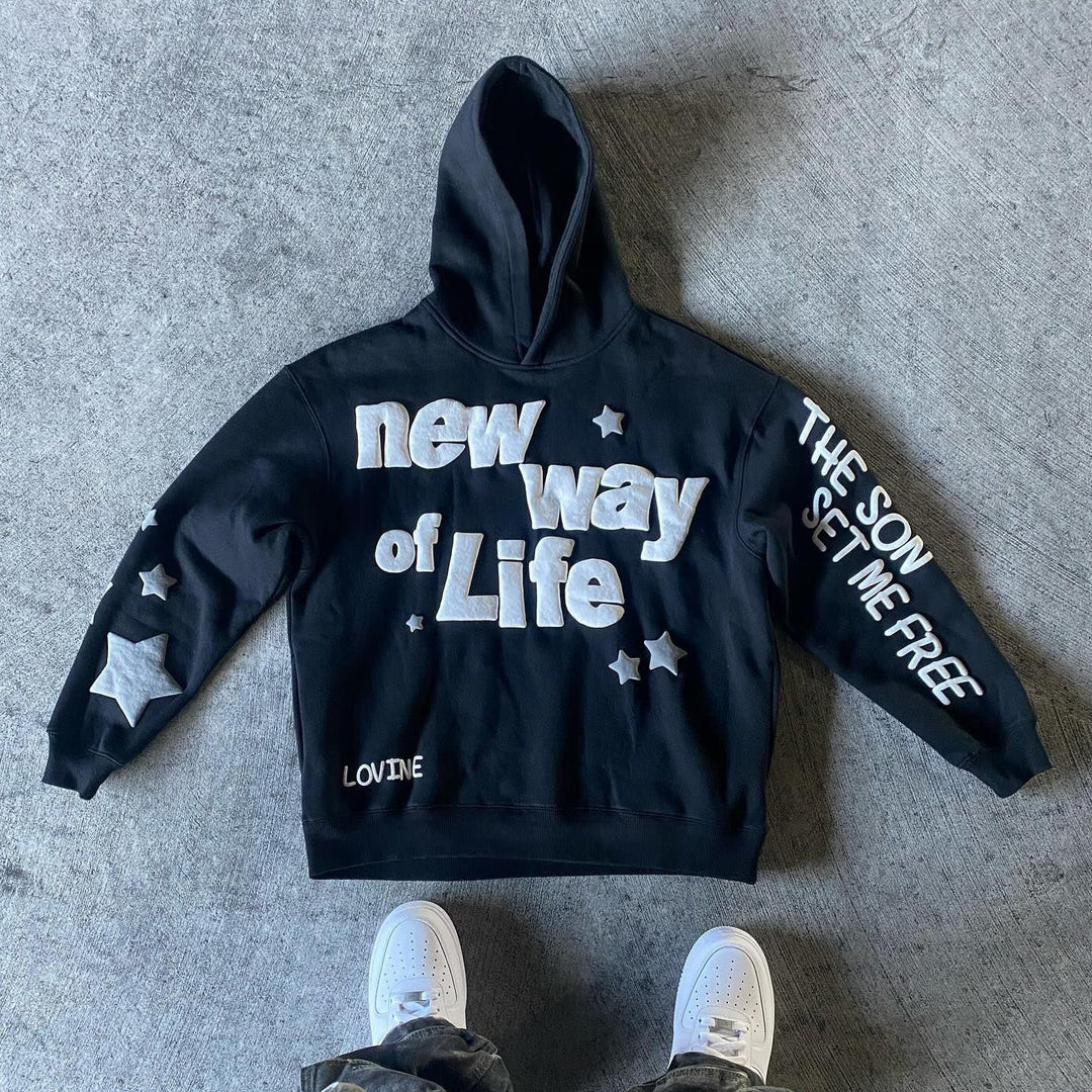 New Way Of Life Print Long Sleeve Hoodies