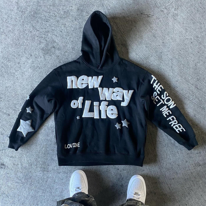 New Way Of Life Print Long Sleeve Hoodies