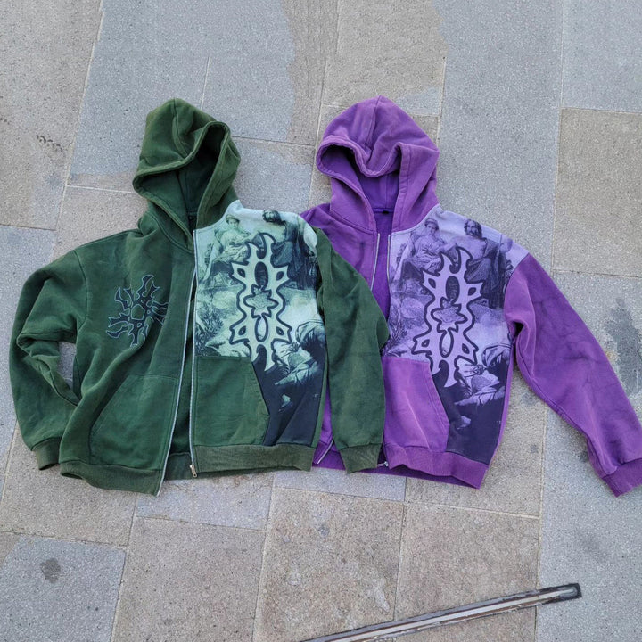 Faith Print Long Sleeve Zipper Hoodies