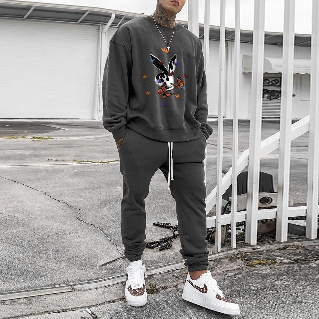 Casual personality pattern fashion sweatshirt and trousers multicolor suit
