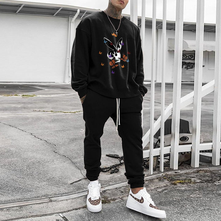 Casual personality pattern fashion sweatshirt and trousers multicolor suit