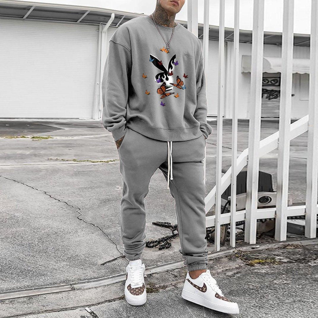 Casual personality pattern fashion sweatshirt and trousers multicolor suit