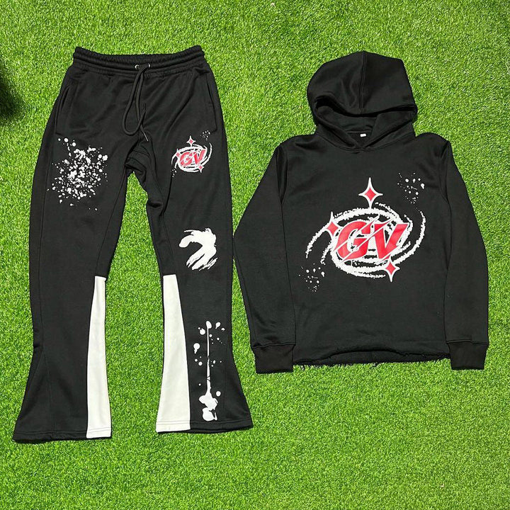 Casual Print Hoodie Sweatpants Two Piece Set