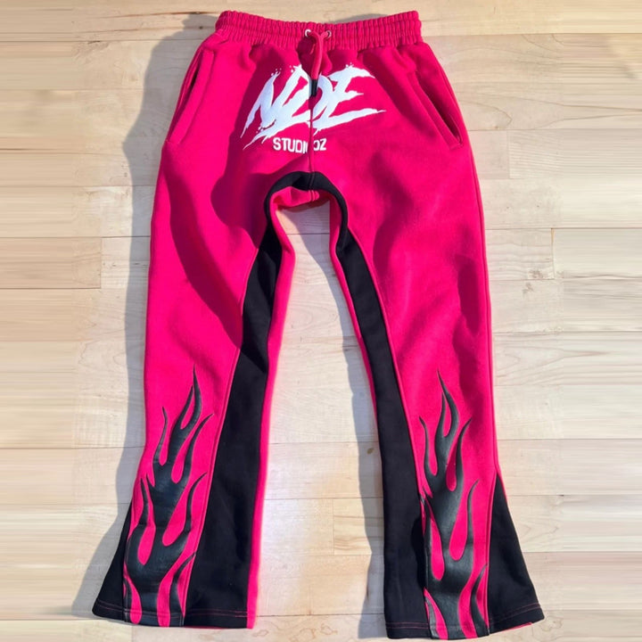 Fashionable personalized color-block letter flame flared pants