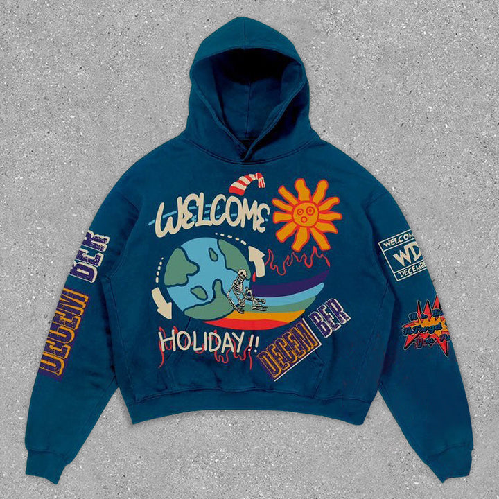 Personalized preppy printed long-sleeved loose hoodie