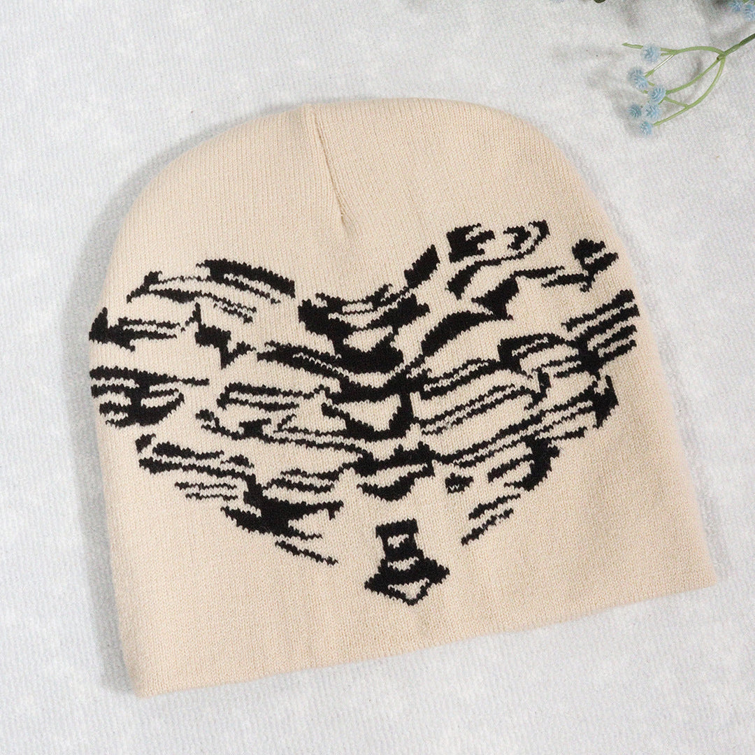 Knitted pullover heart-shaped skull Y2K jacquard hat for men and women