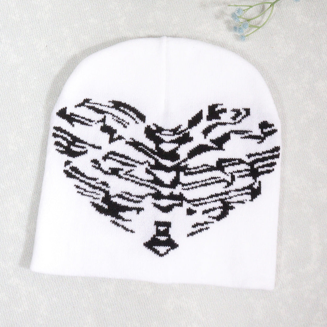 Knitted pullover heart-shaped skull Y2K jacquard hat for men and women