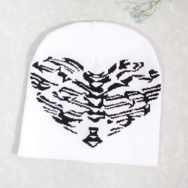 Knitted pullover heart-shaped skull Y2K jacquard hat for men and women