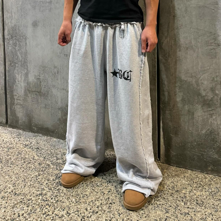 Raw edge casual street retro heavyweight sweat pants