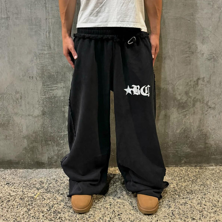 Raw edge casual street retro heavyweight sweat pants