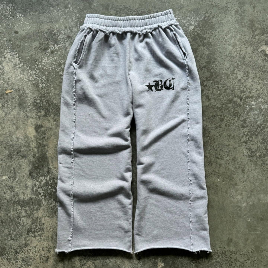 Raw edge casual street retro heavyweight sweat pants
