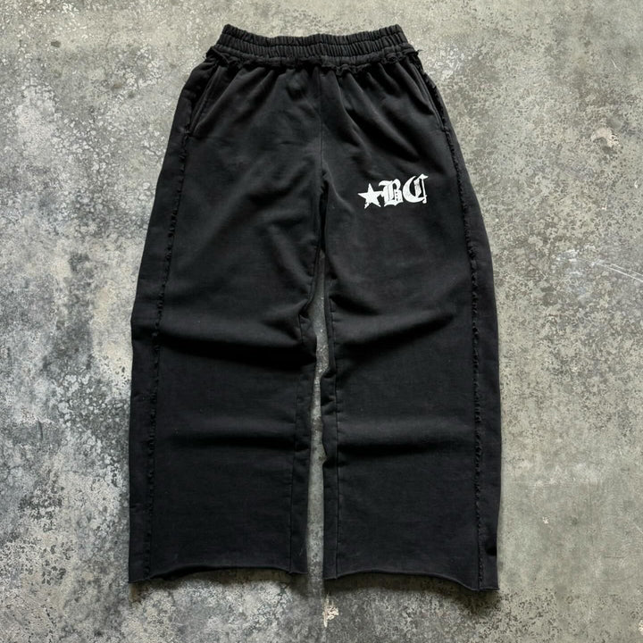 Raw edge casual street retro heavyweight sweat pants