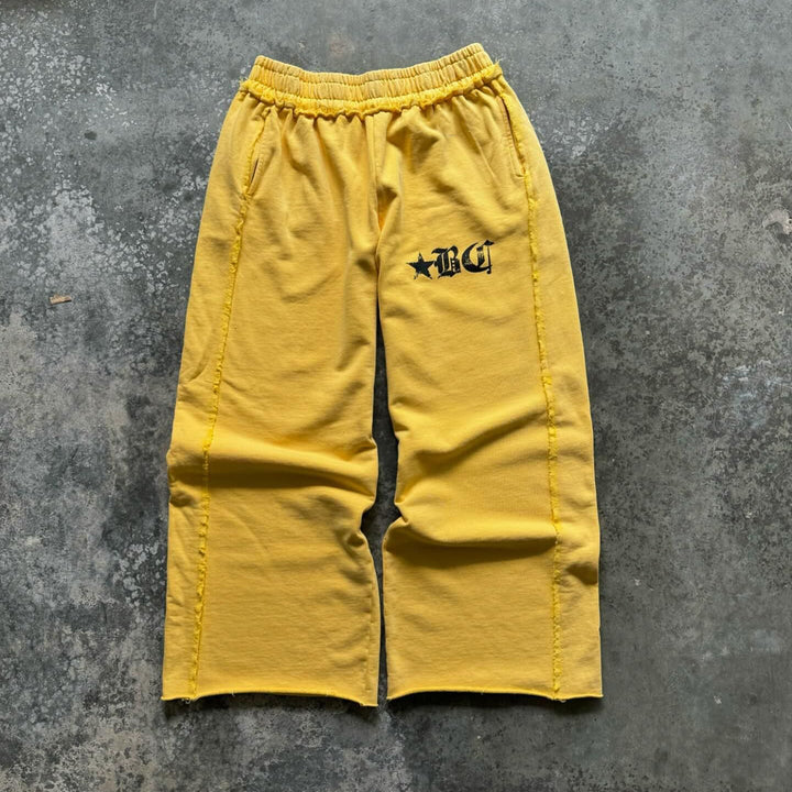 Raw edge casual street retro heavyweight sweat pants