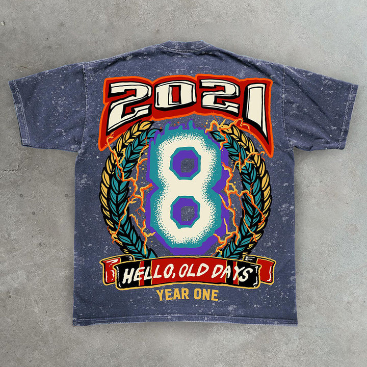 Casual street washed printed Sports T-shirt