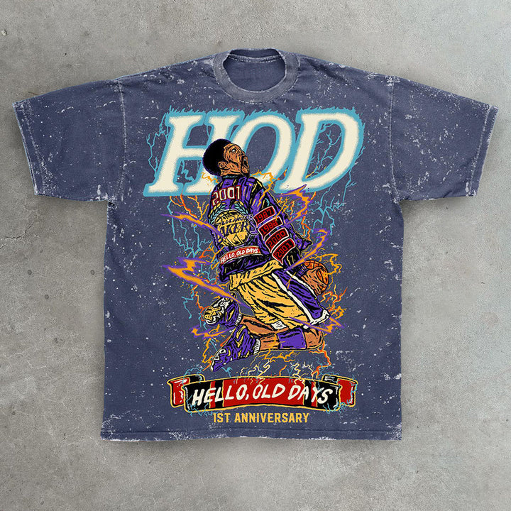 Casual street washed printed Sports T-shirt
