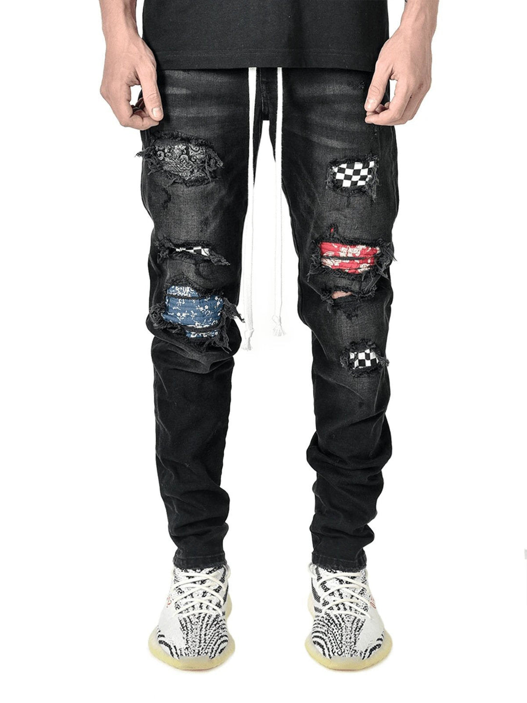 Slim-fit ripped pants men's jeans