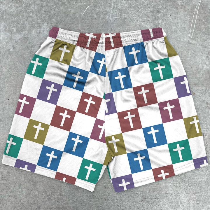 Contrast Plaid Faith Mesh Shorts