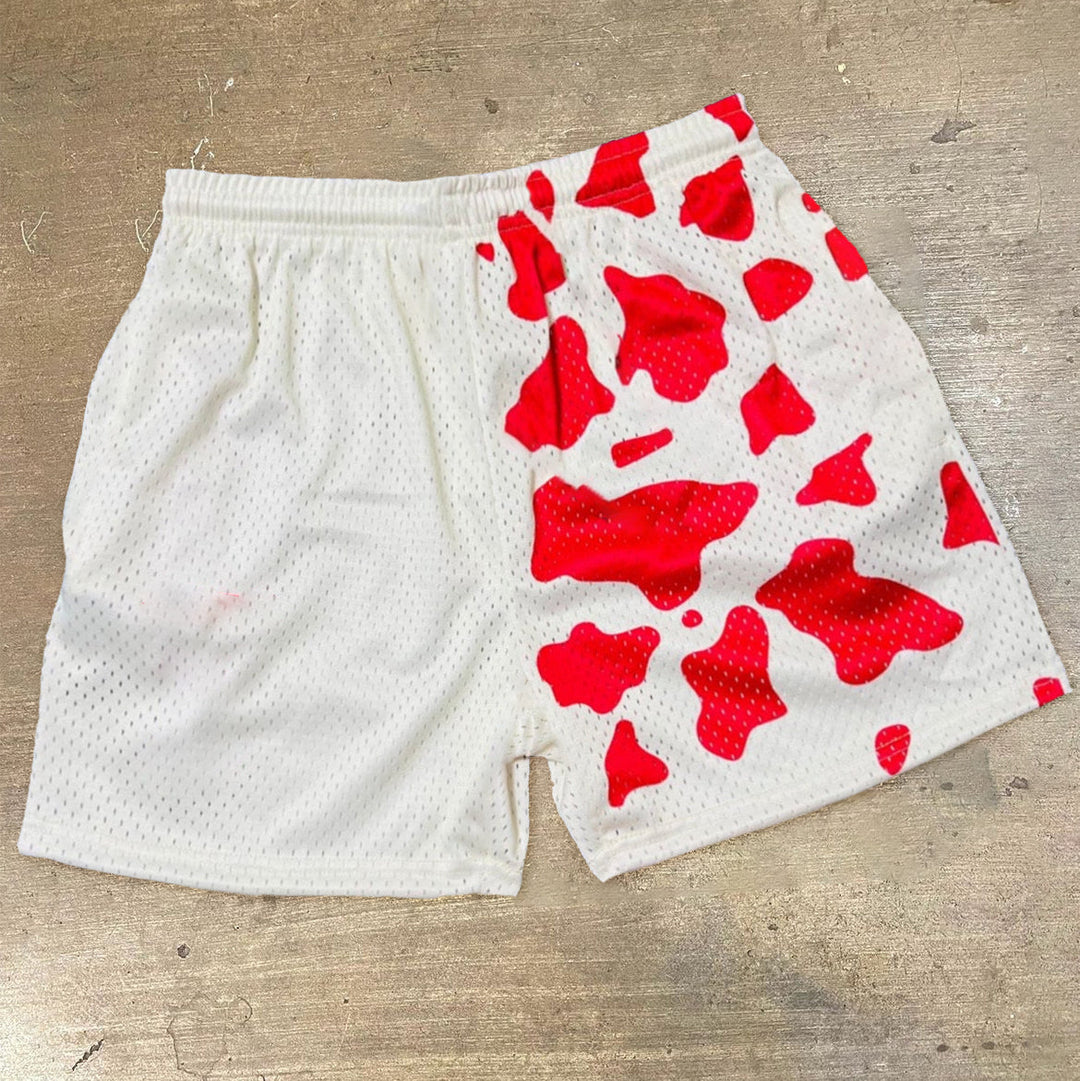Contrast Cow Print Mesh Shorts