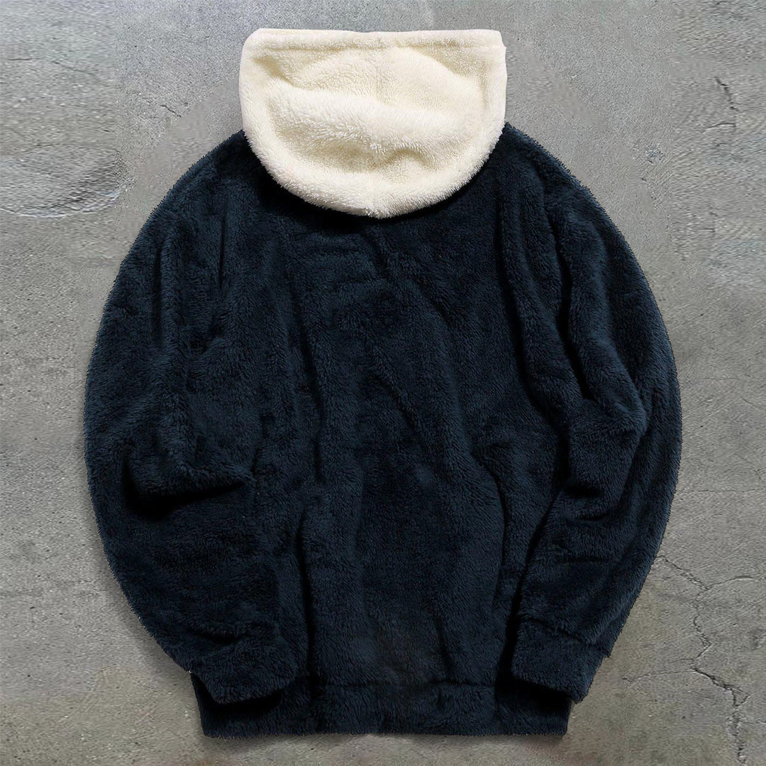 Retro Colorblock Trendy Plush Hoodie