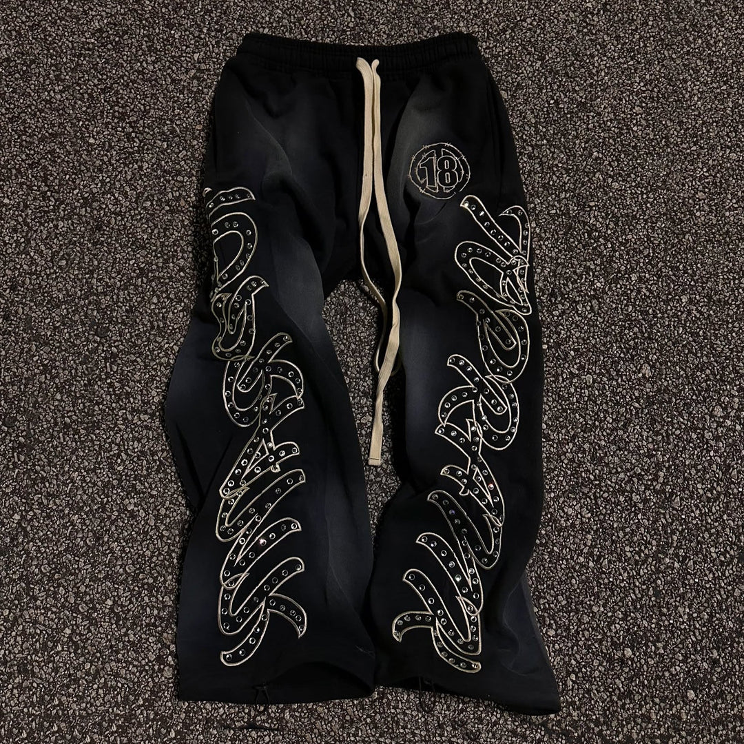 Starry casual street retro washed wide-leg sports pants