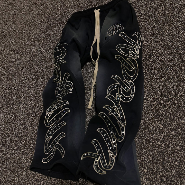 Starry casual street retro washed wide-leg sports pants