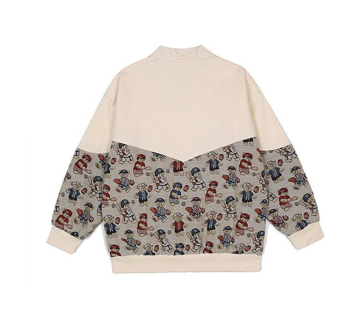 Retro cartoon bear embroidered stitching baseball uniform oversize jacket