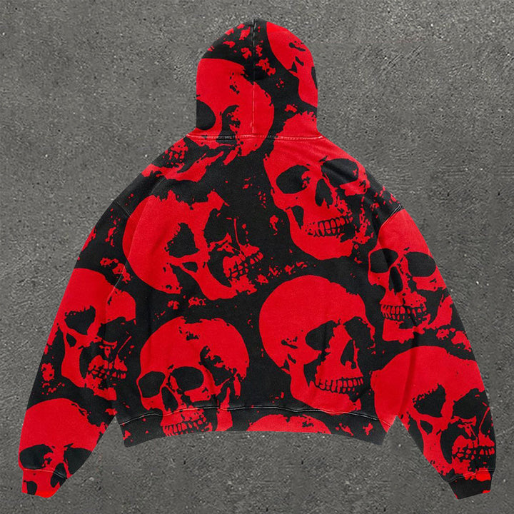 Skull Print Long Sleeve Hoodie