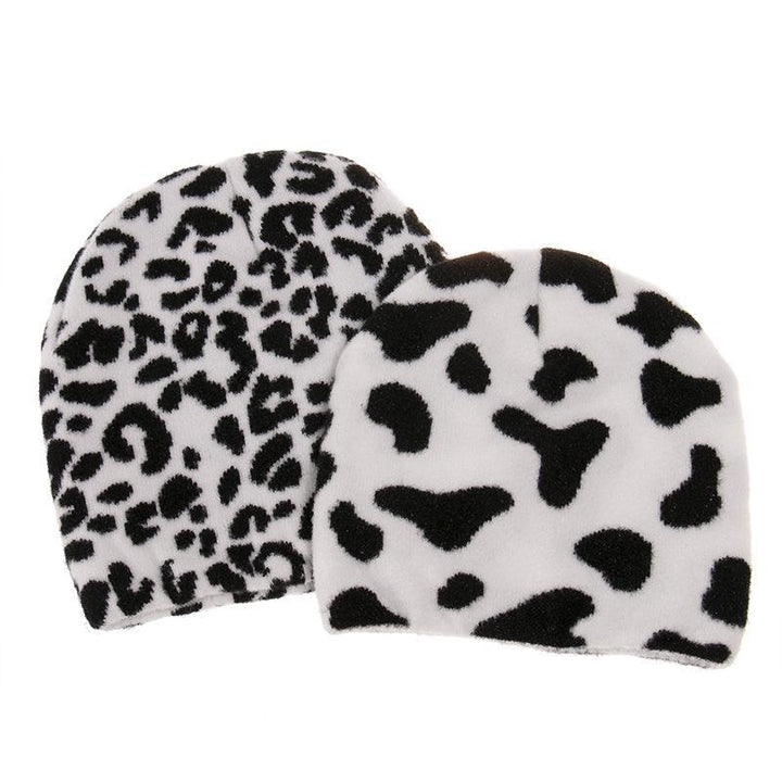 Striped knitted hat pullover hat black and white elements cow wool hat