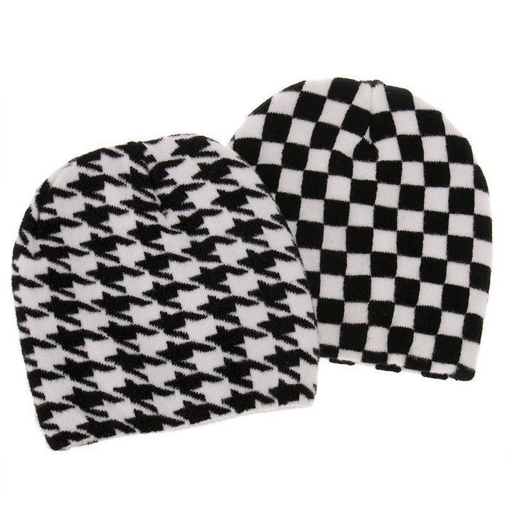 Striped knitted hat pullover hat black and white elements cow wool hat