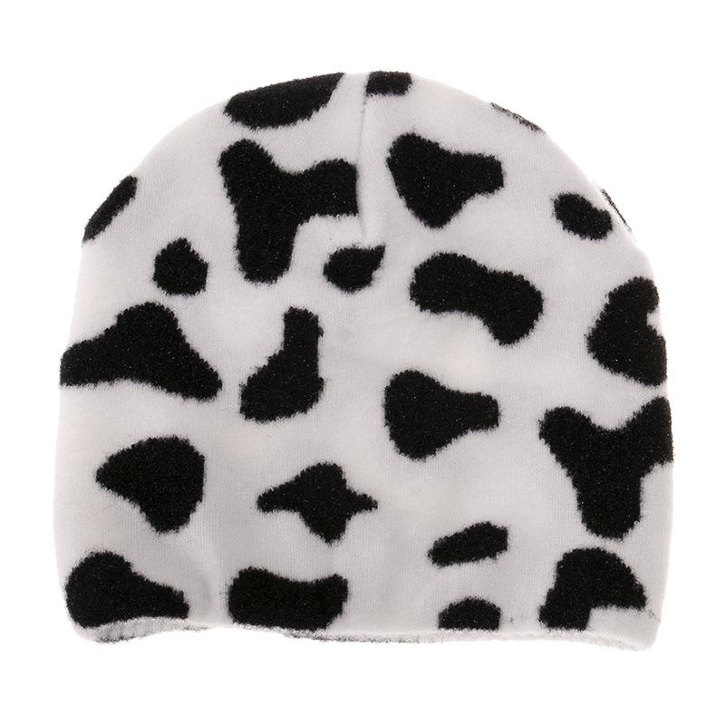 Striped knitted hat pullover hat black and white elements cow wool hat
