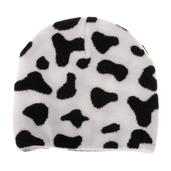 Striped knitted hat pullover hat black and white elements cow wool hat
