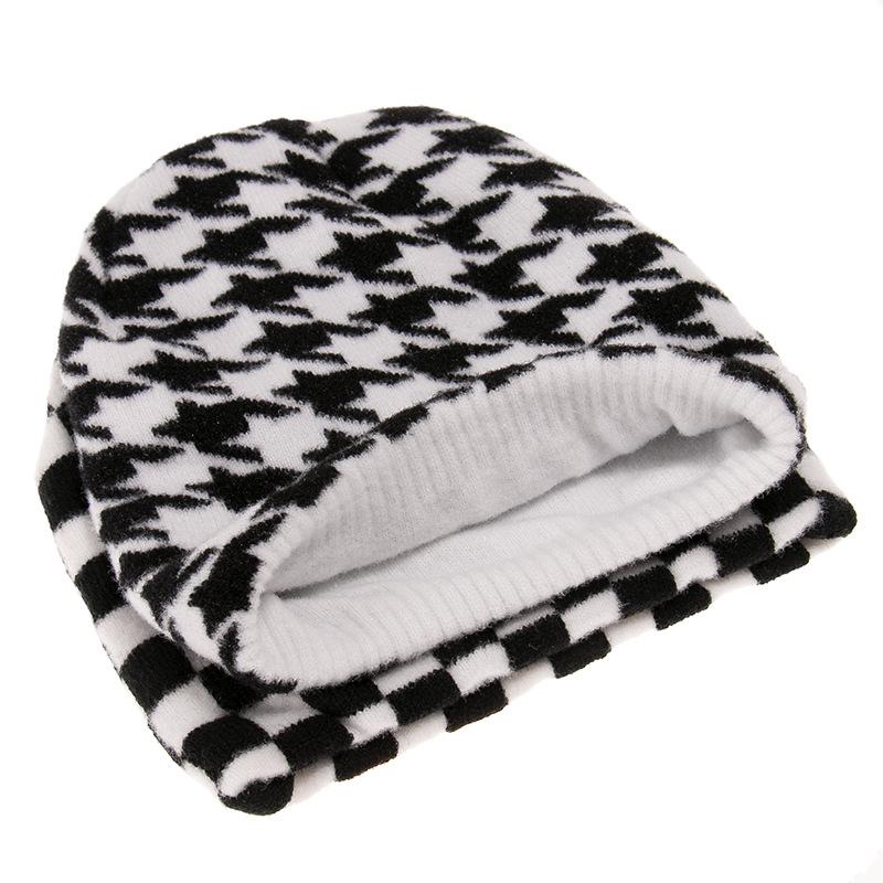 Striped knitted hat pullover hat black and white elements cow wool hat