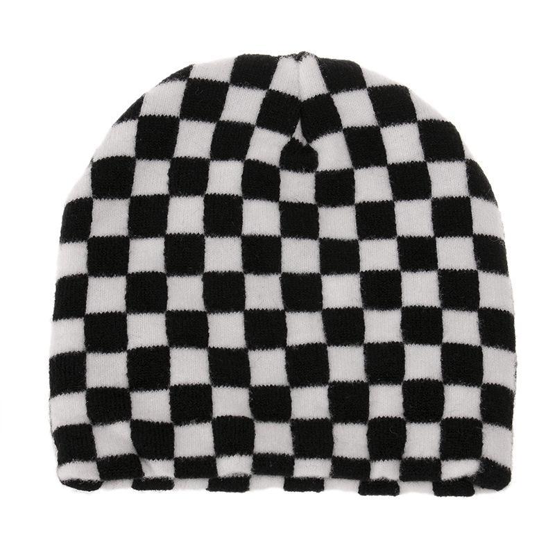 Striped knitted hat pullover hat black and white elements cow wool hat