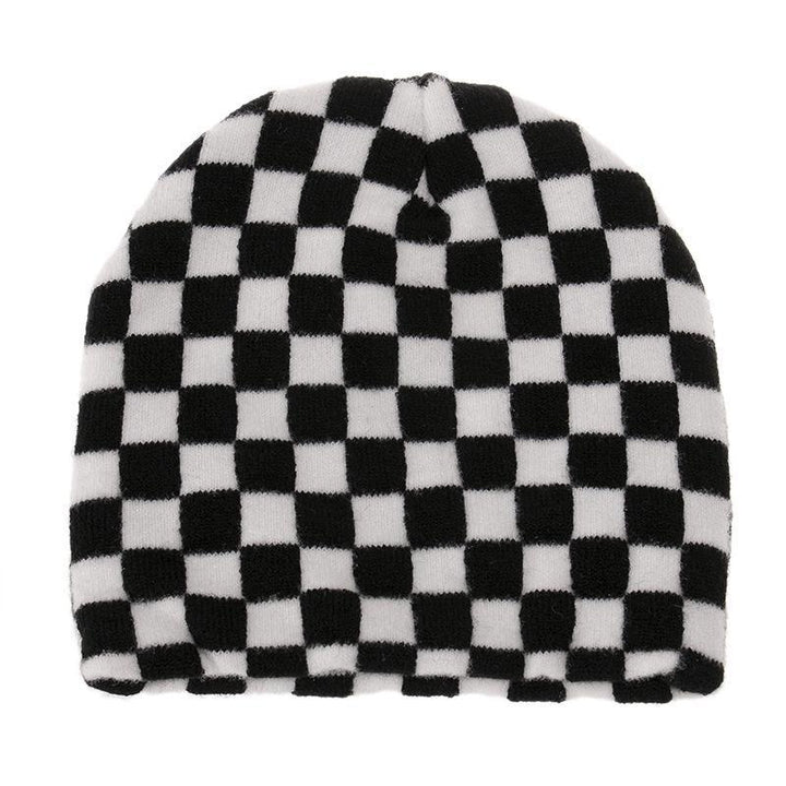 Striped knitted hat pullover hat black and white elements cow wool hat