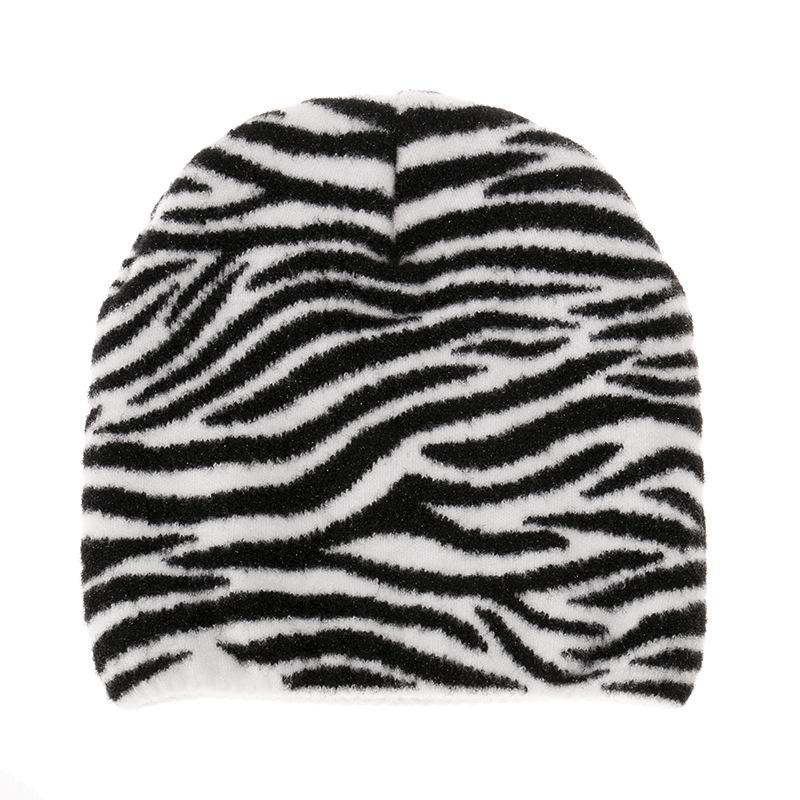 Striped knitted hat pullover hat black and white elements cow wool hat