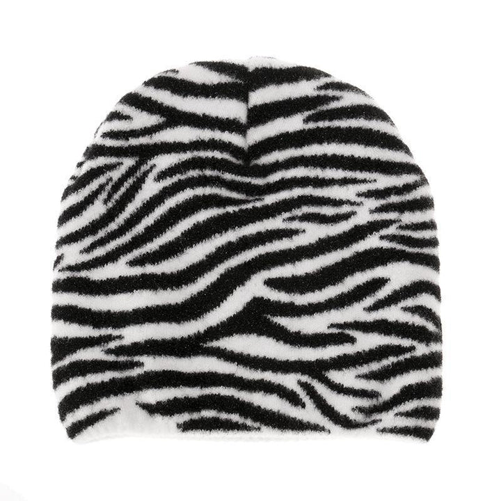 Striped knitted hat pullover hat black and white elements cow wool hat