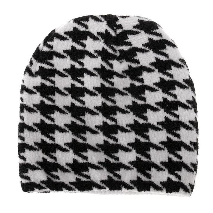 Striped knitted hat pullover hat black and white elements cow wool hat