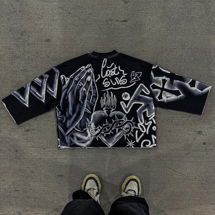 Jesus Cross Print 3/4 Sleeve T-Shirt