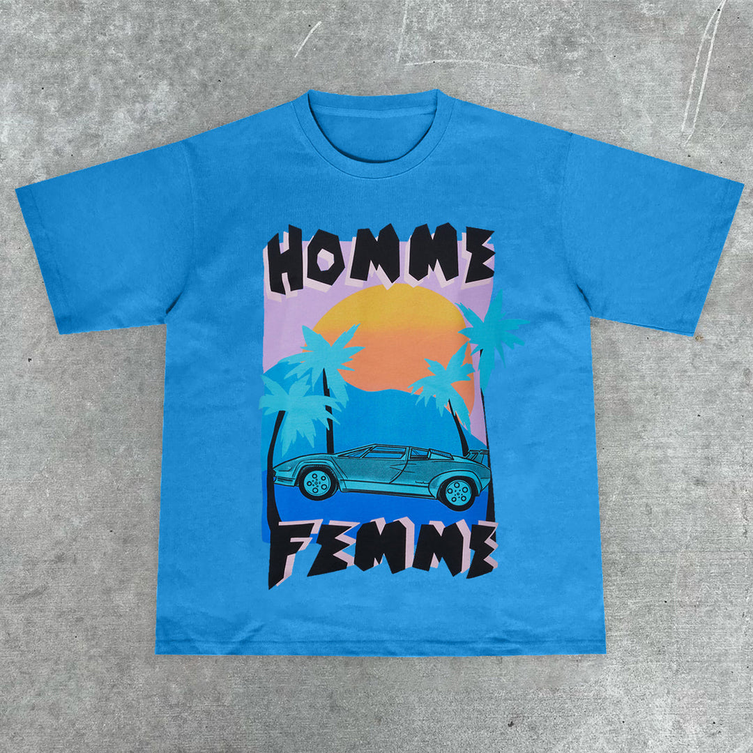 Tide brand retro print street fashion T-shirt