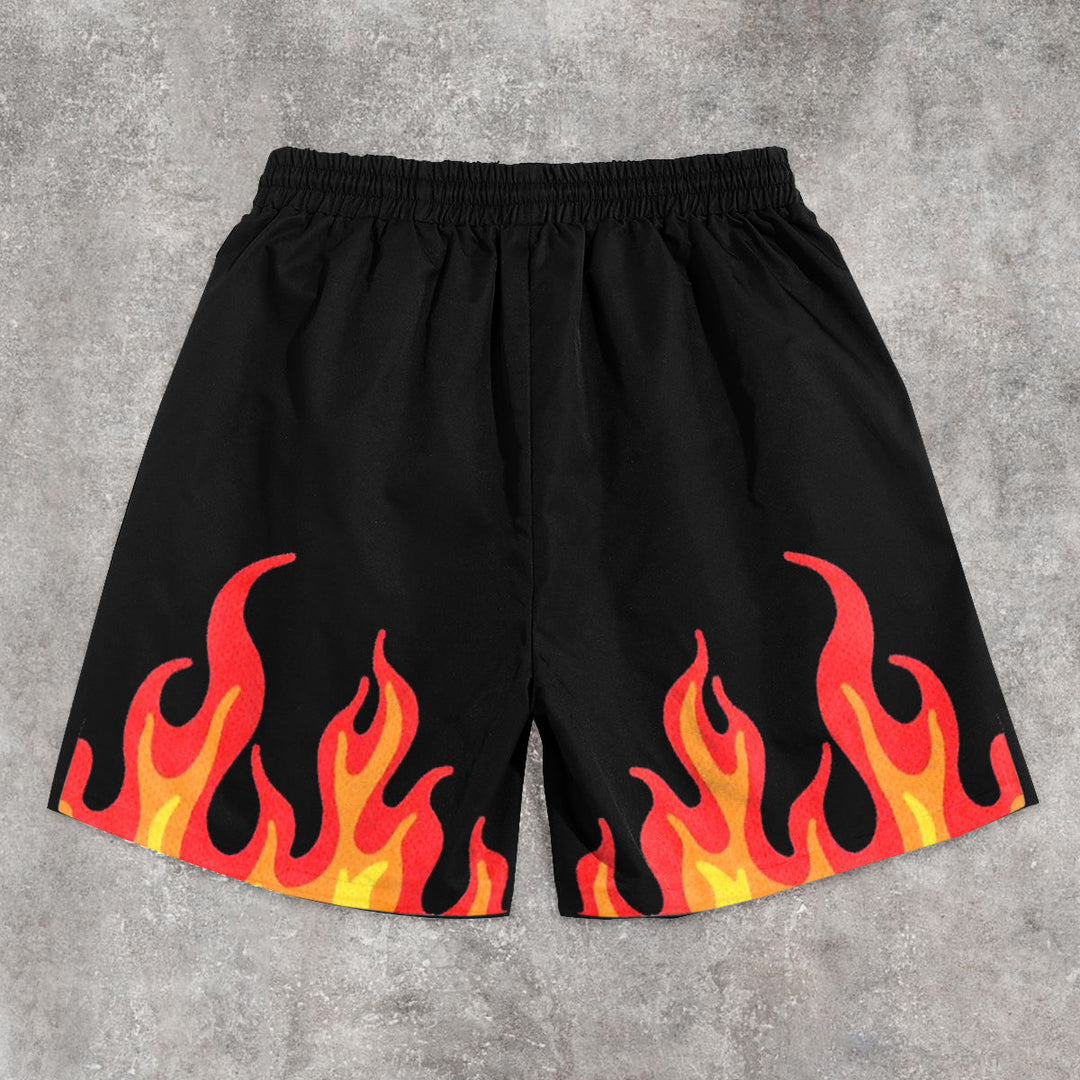 street flame skull print shorts