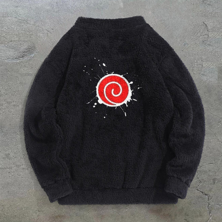 Street retro fashion brand plush turtleneck zipper hoodie