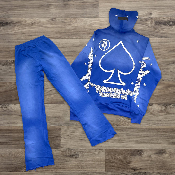 Casual Street Wash Sports Micro Flared Trousers Hoodie Two-Piece Suit