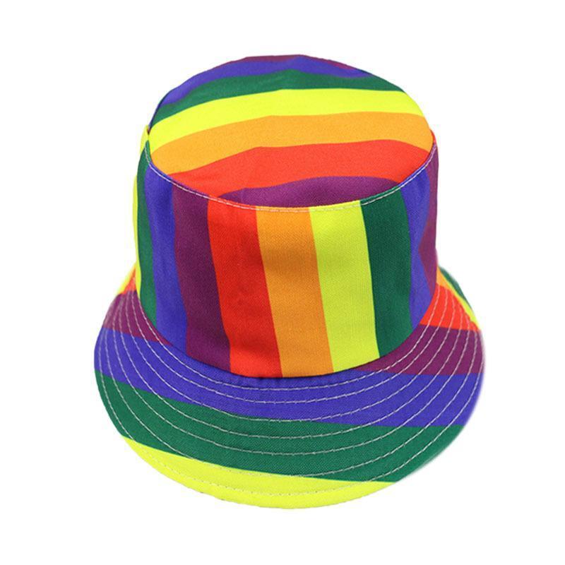 Double-sided can wear rainbow color matching flat top fisherman hat, all-match sunscreen