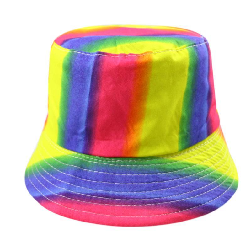 Double-sided can wear rainbow color matching flat top fisherman hat, all-match sunscreen