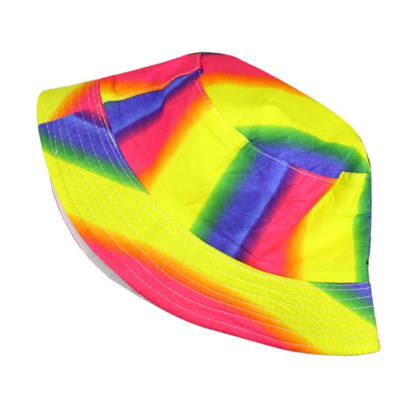 Double-sided can wear rainbow color matching flat top fisherman hat, all-match sunscreen