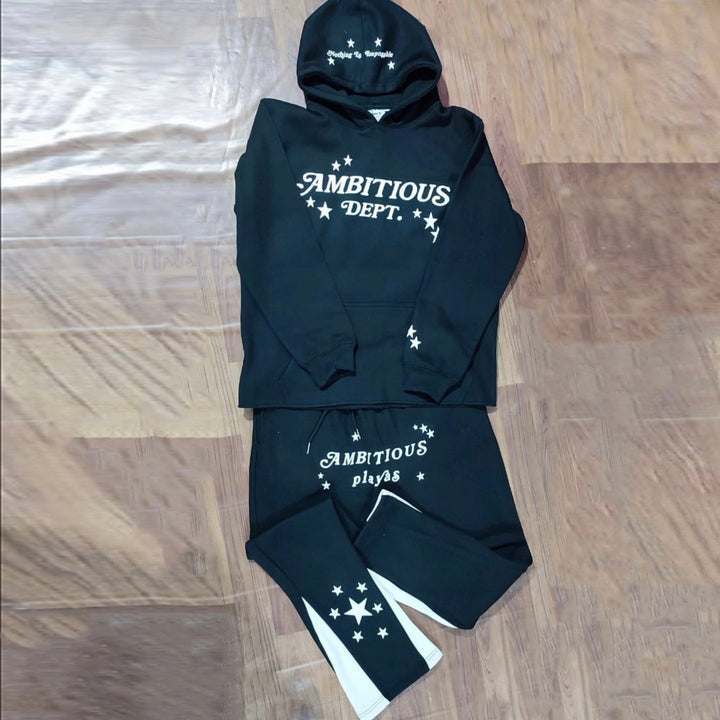 Casual street patchwork print hoodie two-piece set