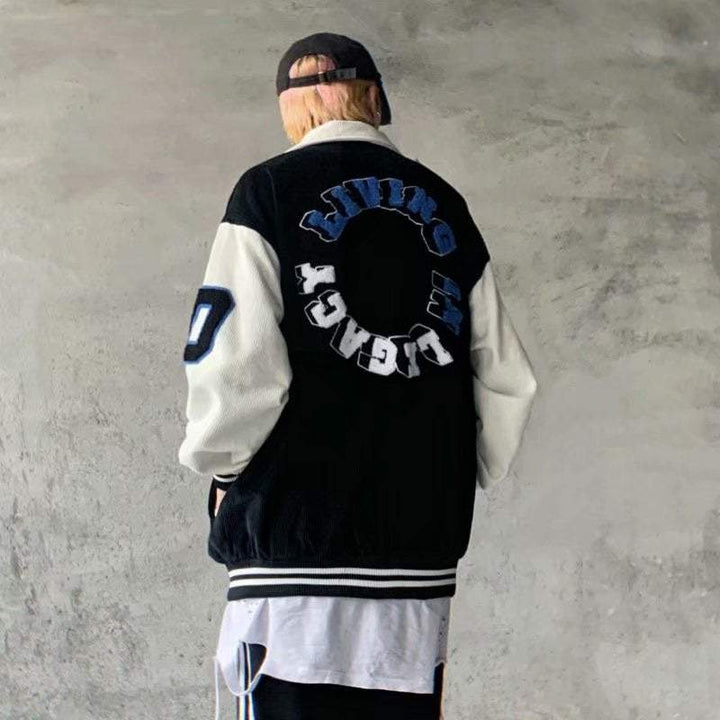 Letter embroidered corduroy couple baseball jacket