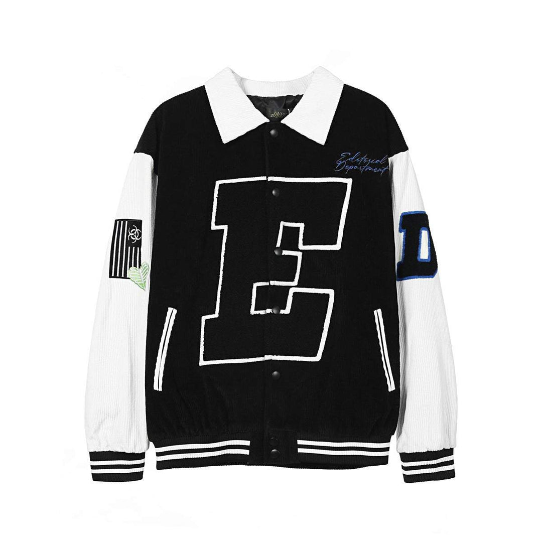 Letter embroidered corduroy couple baseball jacket