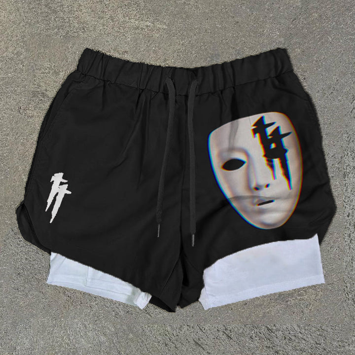 Mask Cross Print Double Layer Quick Dry Shorts