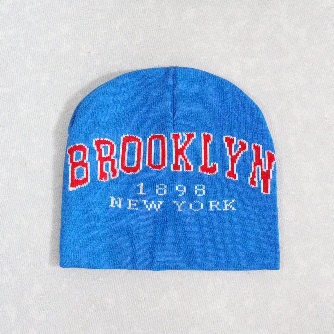 Beanie hat with English letters multi-color knitted hat